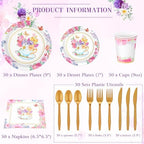Ziliny 350 Pcs Tea Party Supplies Serves 50 Disposable Paper Plates Napkins Cups Plastic Cutlery Dinnerware Set for Wedding Birthday Baby Shower Tea Party Decoration - Image 2