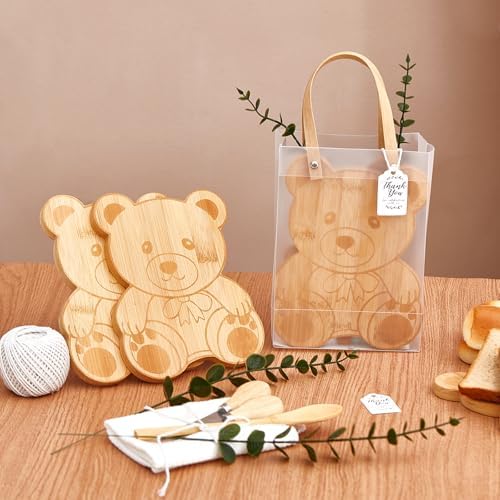 Baby Shower Prizes for Game Winners Bear Shaped Cheese Board Gift with Spoons Butter Spreaders Gift Bags Kitchen Towels Bridal Shower Party Favors for Guests (Bear Shaped, 12 Sets) - Image 2