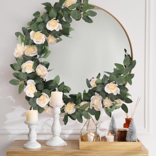 Aneco 8 Pack 64 FT Cream Flower Garland Artificial Rose Vines Roses Fake Vine Flowers Plants Party Supplies for Holiday Wedding Garden Craft Art Decoration - Image 6