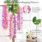 Waipfaru 24 Pack Wisteria Hanging Flowers, 3.6 Feet Wisteria Artificial Flowers, Wisteria Garland, Hanging Flowers for Wedding Decoration, Vines for Bedroom Home Wall Decor (White & Pink & Purple) - Image 3