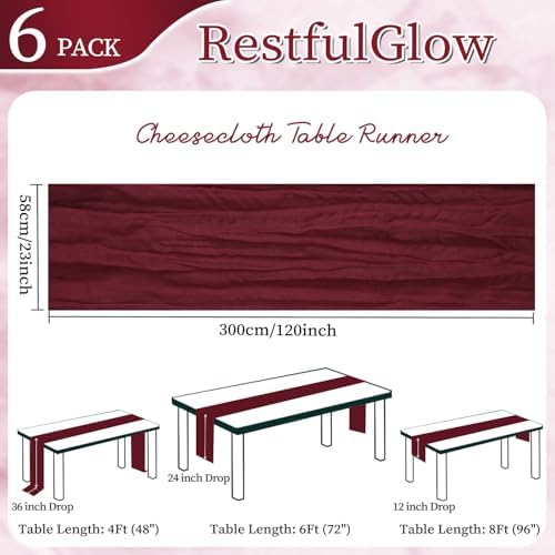 6 Pack Burgundy Cheesecloth Table Runner 10Ft 23 x 120 Inch - Image 2