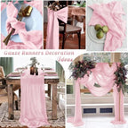 16 Pack Light Pink Cheesecloth Table Runner 10FT Boho Gauze Cheese Cloth Table Runner Vintage Rustic Sheer Table Runners for Wedding Bridal Baby Shower Birthday Party Table Decorations - Image 6