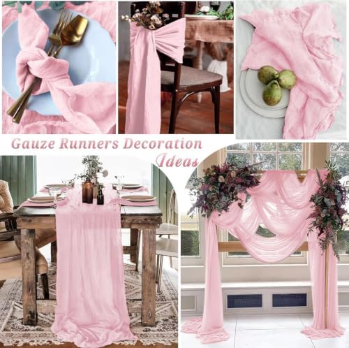 16 Pack Light Pink Cheesecloth Table Runner 10FT Boho Gauze Cheese Cloth Table Runner Vintage Rustic Sheer Table Runners for Wedding Bridal Baby Shower Birthday Party Table Decorations - Image 6