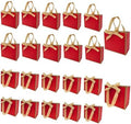 TKSBAG 100 PCS Small Red Gold Gift Bags with Bow Ribbon - 6.4x3.1x5.1 Inch Thank You Bags with Handles, Bulk for Baby Shower, Bridal Shower, Wedding, Party Favors, Mother's Day by TKSBAG
