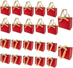 TKSBAG 100 PCS Small Red Gold Gift Bags with Bow Ribbon - 6.4x3.1x5.1 Inch Thank You Bags with Handles, Bulk for Baby Shower, Bridal Shower, Wedding, Party Favors, Mother's Day by TKSBAG
