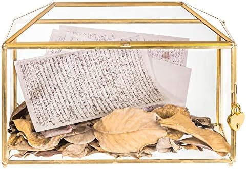 NCYP 12.6" x 5.9" x 9" Glass Wedding Cards Box with Slot and Lock for Micro Wedding Reception, Centerpiece, Home Decorative, Gold (Glass Box Only) Slot Length 7.3 Inches by NCYP