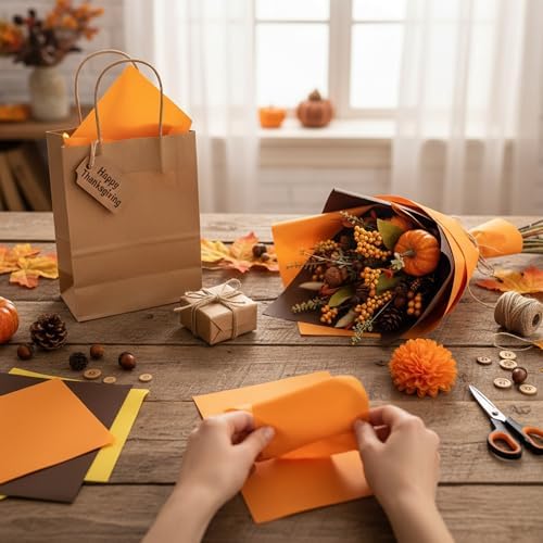 500 Sheets Orange Brown Tissue Paper 15x20 Inch for Thanksgiving Gift Bags - Image 6