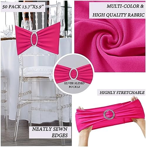 50 Pack Hot Pink Chair Sashes, Spandex Chair Bands Bows for Wedding Party Birthday Baby Shower Decor, Sashes for Chairs Banquet Events Decoration - Image 6