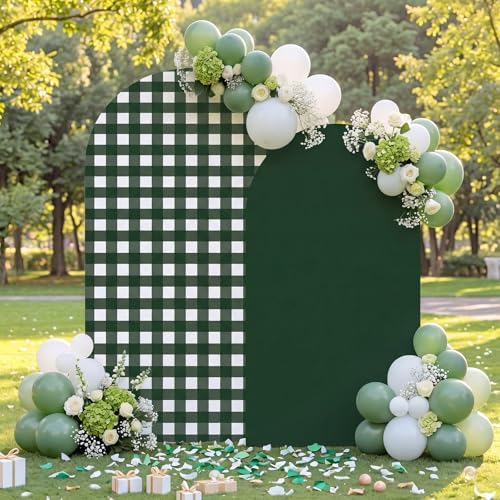 Tegeme 2 Set Gingham Arch Backdrop Cover 7.2ft 6.6ft Arch Cover, Dark Green - Image 3