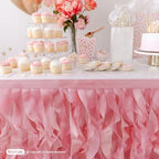 Coral Pink Tutu Table Skirt 9ft with Double Layer Organza Willows. Princess Party Decorations, Quinceanera, 1st Baby Girl Birthday Décor, Baby Shower Decor or Gender Reveal - Image 3