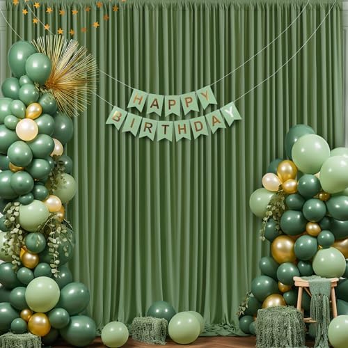 6 Panels Valley Green Backdrop Curtain for Parties Wrinkle Free Dark Green Photo Curtains Backdrop Drapes Fabric Decoration for Baby Shower Birthday Party Photography 30ft(W) x 10ft(H) - Image 2