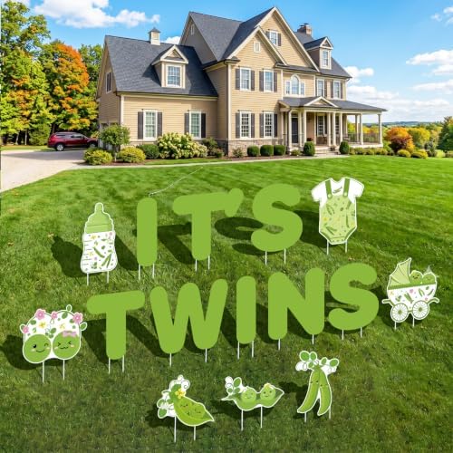 15Pcs Two Peas in a Pod It's Twins Yard Signs with Stakes, Sweet Pea Baby Shower Lawn Decorations, Green Welcome Home Twin Baby Boy Girl Outdoor Sign for Gender Reveal Party Supplies Photo Props by TagreSpike