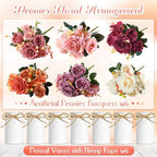 Wavwavw 6 Sets Fall Flowers Table Centerpieces Artificial Peonies with Vase - Image 2