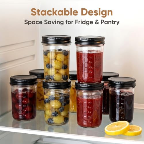 QAPPDA 8oz Mason Jars with Black Lids, 24 Pack Small Glass Jars Set - Image 7