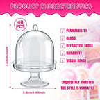 Tessco for you 48 Pcs Plastic Mini Cake Stand with Dome Lid,Gold, Clear - Image 2