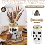 Chunful 6 Pcs Western Cowboy Mason Jars Centerpieces with Brass Bells for Table Cowboy Baby Shower Decorations Cow Print Western Theme Party Baby Shower Table Centerpieces - Image 2