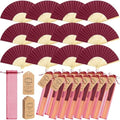 Roowest 50 Pack Paper Folding Fans Bamboo Wedding Favors, Burgundy Wine by Roowest