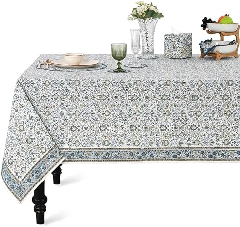 Ridhi Indigo Block Print Cotton Rectangle Table Cloth, 52x70 inch by Ridhi