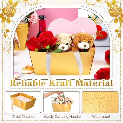 Glenmal 72 Pcs Baskets for Gifts Waterproof Empty Kraft Basket Bulk,Gold - Image 3