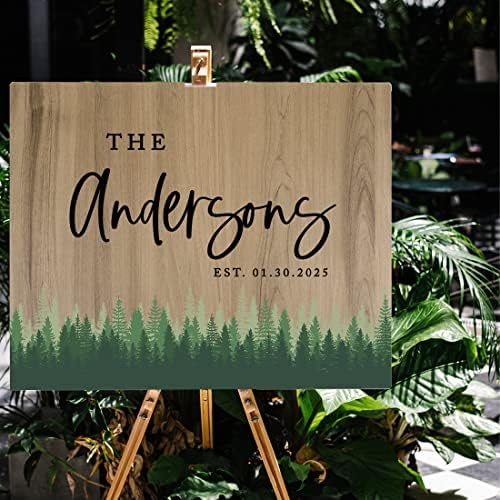 Andaz Press Large Wooden Welcome Sign for Wedding, Rustic Welcome Sign 16" x 20" Custom Last Name Forest Woodland Wedding Signage English Oak MDF Wood Finish Wedding Reception Indoor Outdoor Signs - Image 4
