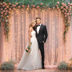 10x8ft Peach Tulle Backdrop Curtain with Lights String for Parites, Sheer Backdrop Drapes for Wedding Baby Shower Birthday Party Photo Shoot Decorations - Image 3