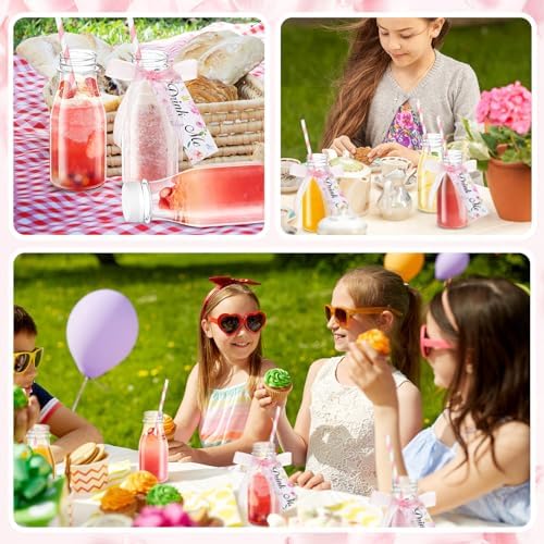Tanlade 25 Set 8 oz Plastic Milk Bottles with Straws and Lids with Drink Me Tags and Ribbon for Tea Party Wedding Favor Baby Shower Gender Reveal Drink Gift - Image 6