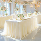 2 Pack Champagne Table Cloth for 6 Foot Rectangle Tables, Stretch Fitted Tulle Table Covers Skirt, Rectangular Ruffle Tutu Tablecloth Wedding Banquet Baby Shower Cake Tablecloths Decorations - Image 3