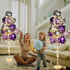 Cicicooie 2 Set Floor Balloon Stand Kit with String Light Balloon Holder Centerpieces Floor Decoration for Birthday Party Bachelorette Party (Purple&Silver) - Image 4