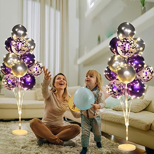 Cicicooie 2 Set Floor Balloon Stand Kit with String Light Balloon Holder Centerpieces Floor Decoration for Birthday Party Bachelorette Party (Purple&Silver) - Image 4