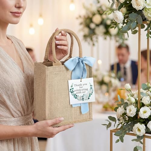 20 Sets Burlap Tote Gift Bags with Handles Jute Bags, Blue - Image 4