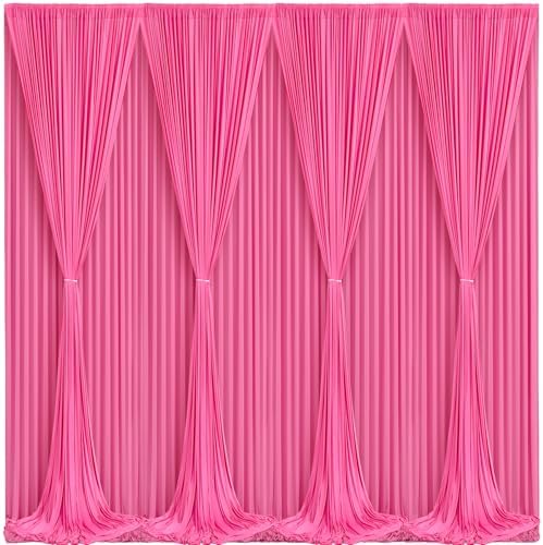 Hot Pink Backdrop Curtain 8 Panels-Wrinkle-Free Polyester Photography Drapes for Wedding Party Photo Background Decorations- 32 X10FT (Hot Pink) - Image 2