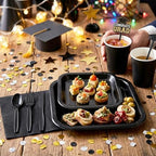 Vyntra 350 Pcs Black Square Paper Plates and Napkins Set, Serves 50 - Image 5