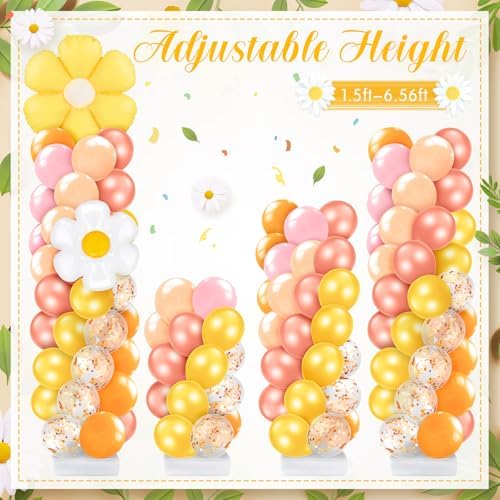 Kasyat 2 Sets Groovy Balloon Column Stand Kit Boho Daisy Macaron Pink Yellow Orange Pastel Retro Flower Balloons Arch Garland Kit for Baby Shower Birthday Wedding Hippie Flower Party Decoration - Image 5