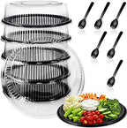 6 Pack Disposable Catering Trays with Lids for Party, 16 Inch, Black by Tessco