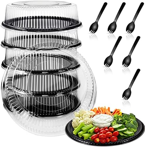 6 Pack Disposable Catering Trays with Lids for Party, 16 Inch, Black by Tessco