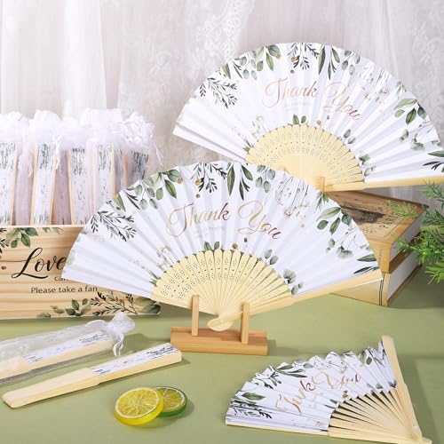 Aneco 50 Pieces Floarl Wedding Hand Fans Greenery Handheld Paper Foldable Fans - Image 4
