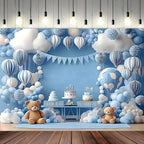 Blue Hot Air Balloon Bear Baby Shower Birthday Backdrop Newborn Baby Blue Birthday Background Party Decoration for Boys Girls Perfect for Indoor/Outdoor Parties, Weddings & More (A, 8x6feet) - Image 2