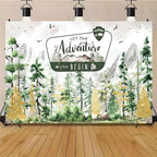 Watercolor Gold Glitter Let The Adventure Begin Backdrop Mountain Pine Tree Wilderness Background Bear Badge Woodland Adventure Baby Shower 1st Birthday Party Photography Booth Banner，A：8X6FT - Image 2