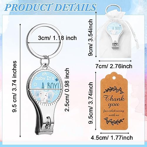 50 Sets Bottle Openers Baby Shower Return Favors for Guest Nail Clipper Bottle Opener Decorations with Thank You Tags Organza Bags for Baby Shower Gender Revel Party Souvenirs(Cute Elephant) - Image 2