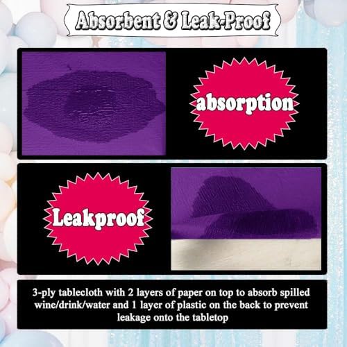 [6 Pack] Purple Paper Tablecloth Disposable for Rectangle Tables, 54 X 108 Inch Party Table Cover with Plastic Backing, Waterproof 3 Ply Table Cloth for Church Event Club Parties - Image 5