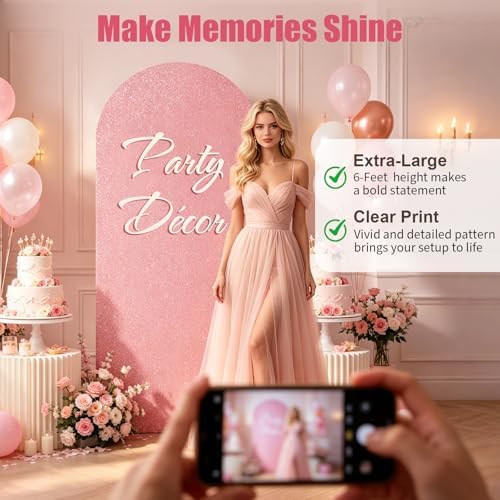 6FT Arch Backdrop with Stand, Foam Board Wedding Birthday Party, Pink - Image 6