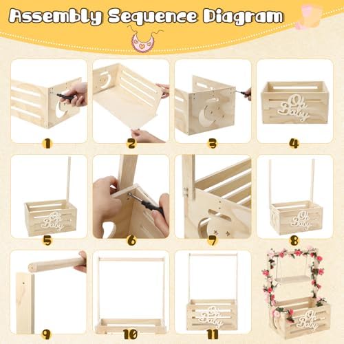 Wooden Baby Shower Crate Closet, 16.93In×11.82In×23.82In,Personalized Baby Gift Basket with Adjustable Handle, Unique Newborn Gift for Boys & Girls, Baptism,Birthday - Image 7