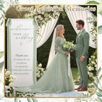Wedding Welcome Linen Sign Stand with Satin Ribbon(Green) - Image 6
