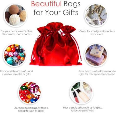 50 Pack 6" x 9" Red Satin Gift Bags with Drawstring, Jewelry Pouches, Wedding Favor Bags for Baby Shower Birthday Party Small Business - Image 2