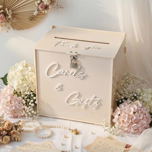 BreezeHug 10" Light Beige Acrylic Wedding Card Box with Lock & DIY Letters by Unknown