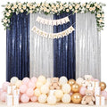 ShinyBeauty Navy Blue Silver Sequin Backdrop Curtains 4 Panels 2x8ft by ShinyBeauty