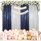 ShinyBeauty Navy Blue Silver Sequin Backdrop Curtains 4 Panels 2x8ft by ShinyBeauty