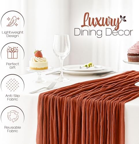 12 Pack Terracotta Cheesecloth Table Runners 10FT Long – 35 x 120 Inch Boho Gauze Table Runners for Engagement, Wedding, Baby Shower & Home Decor – Soft Wrinkled Polyester Fabric - Image 5