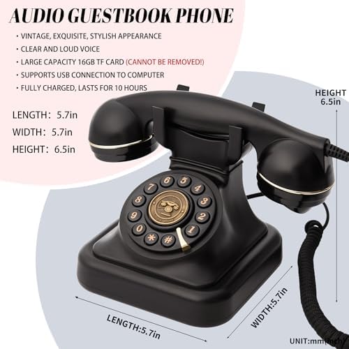 Audio Guest Book Wedding Phone with One-Touch Playback & Adjustable Volume for Wedding, Anniversary, Birthday Parties, Baby Shower Frosted(Black S) - Image 3