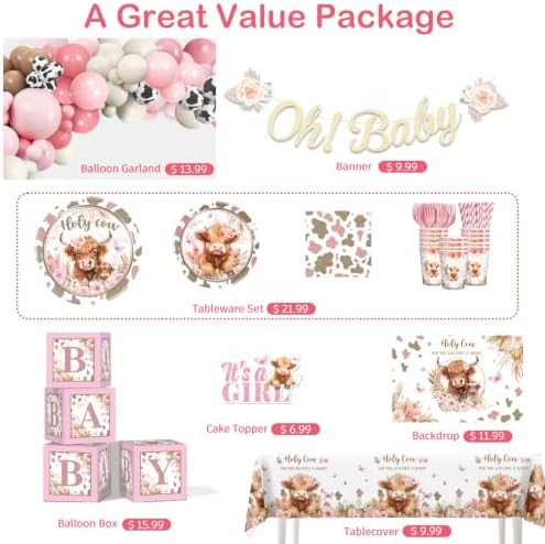 Cocomigo Highland Cow Baby Shower Decorations Pink, Boho Cow Shower Decor - Image 3